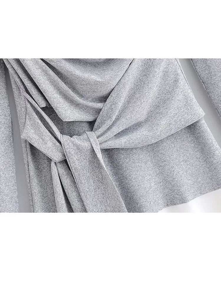 Robe longue polyvalente à manches longues pour femme, col rond, patchwork, nœud, style décontracté et urbain, collection Printemps HH