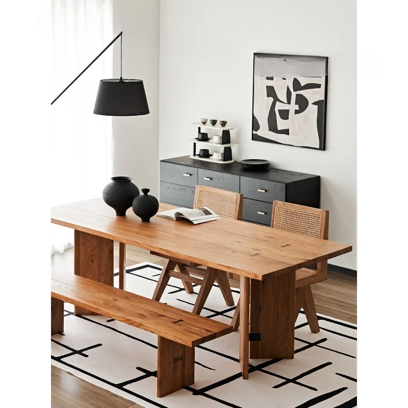 

Solid wood long table elm dining table wabi sabi wind log tea table workbench medieval retro desk