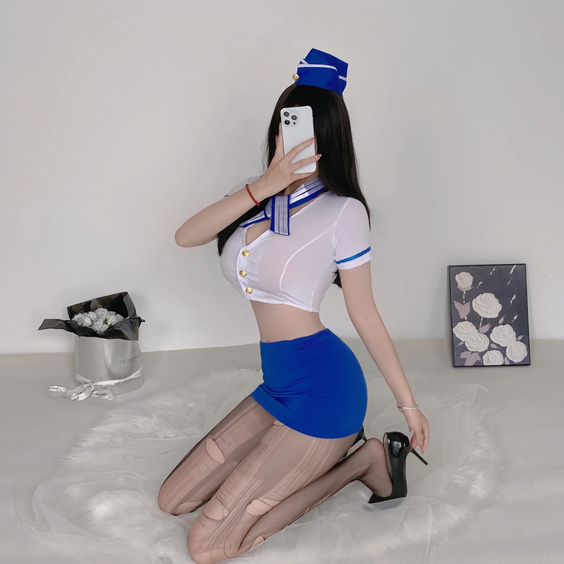 Sexy Stewardess Uniform Flight Attendant Erotic Lingerie Sailor Role Play Dress Police Officer Pencil Skirt Cosplay Costumes Set