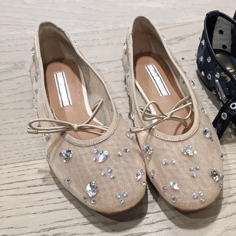 

New Womens Mary Jane Shoes Exquisite Rhinestones Casual Shoes for Woman Fashion Ballet Flat Shoe Designer Shoes Zapatos De Mujer