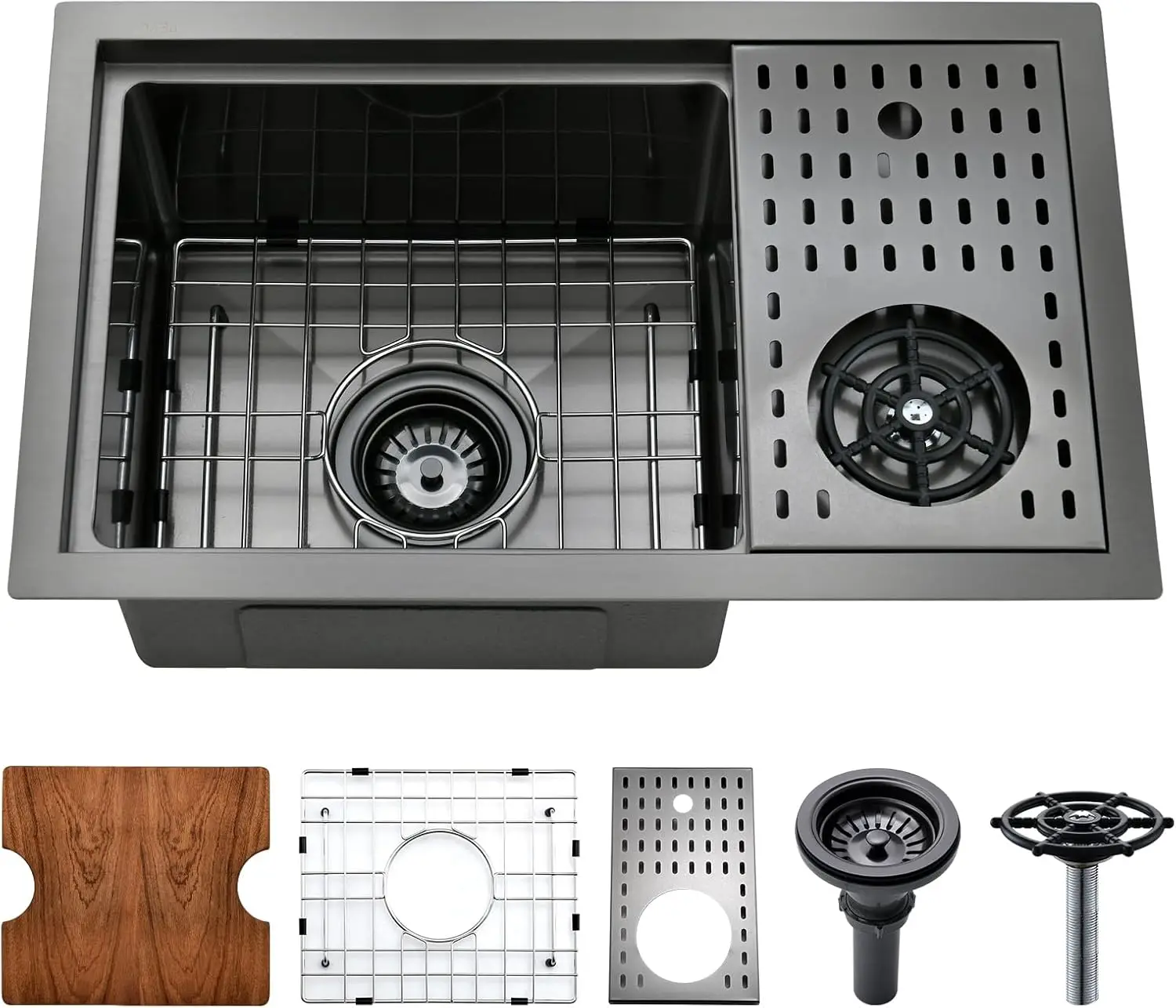 

Черная барная раковина Undermount 23 фута со стеклянной ополаскивателем, кухонная мойка с одной чашей из нержавеющей стали 16 калибра