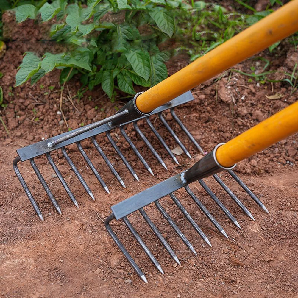 Rastrillo de jardín de acero con alto contenido de carbono, herramienta agrícola que ahorra trabajo, 4/7/9/12 dientes, para deshierbe, Suelo Suelto