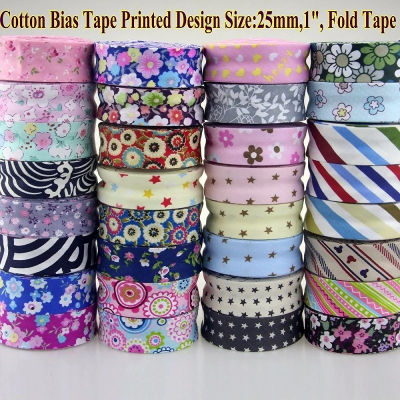 Single Fold Cotton bias tape, bias binding for table cloth, quilt, craft sewing, floral printing, 25mm(1 \