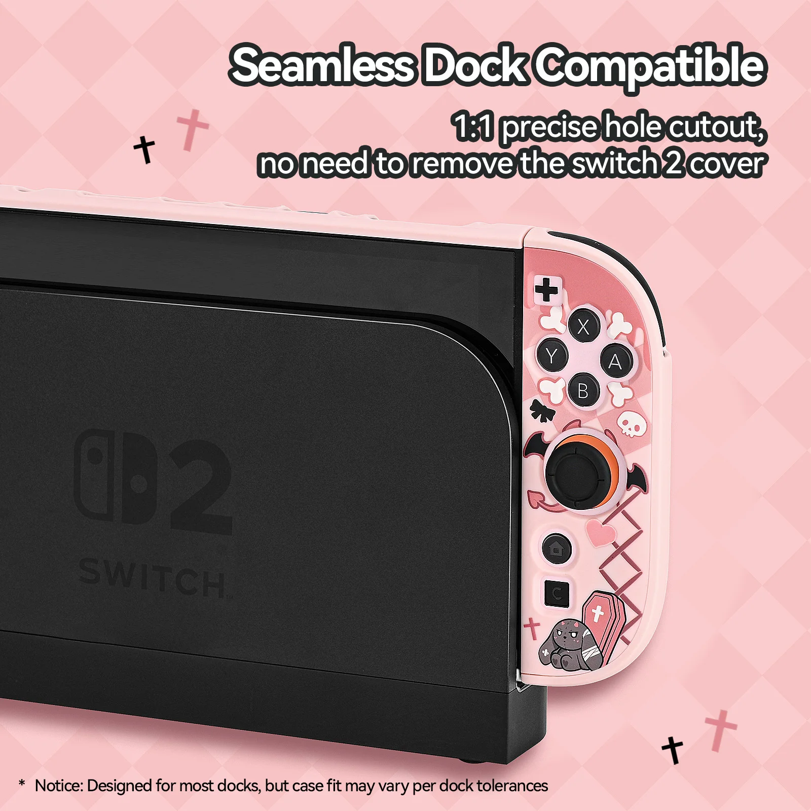 GeekShare Slim Protective Case Compatible with Switch 2 , Anti-Scratche and Shock-Absorption Dockable Hard Shell,Gothic Bunny