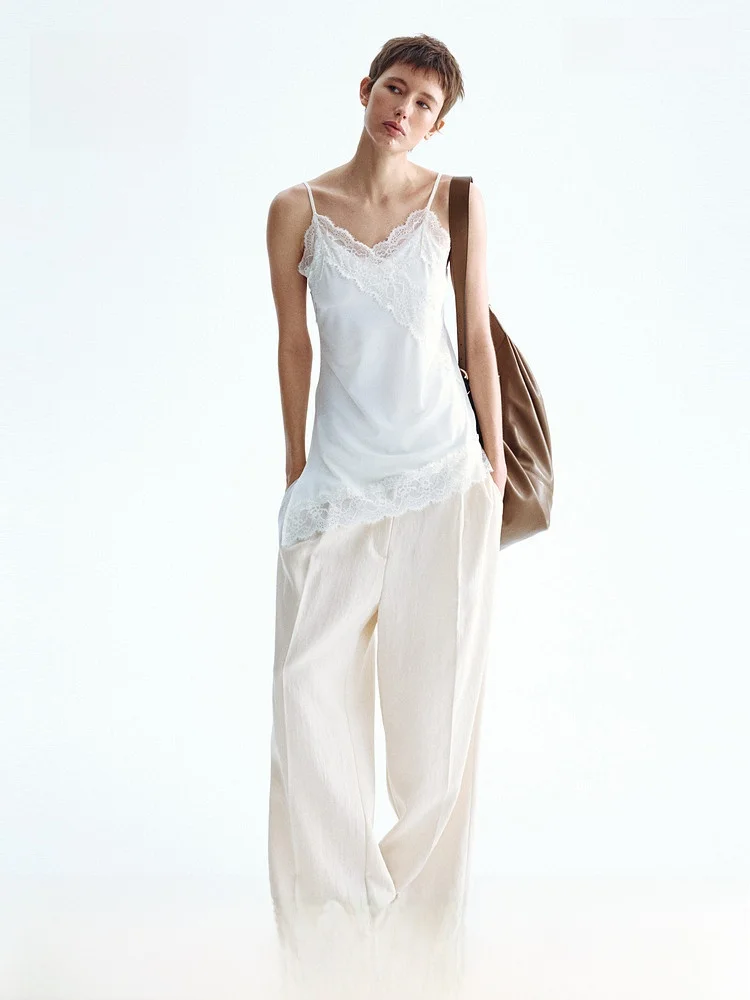 H&M Summer New Women's Suit Pants 1330513 Elegant Professional Fashionable High Waist Straight Leg Trousers for Women