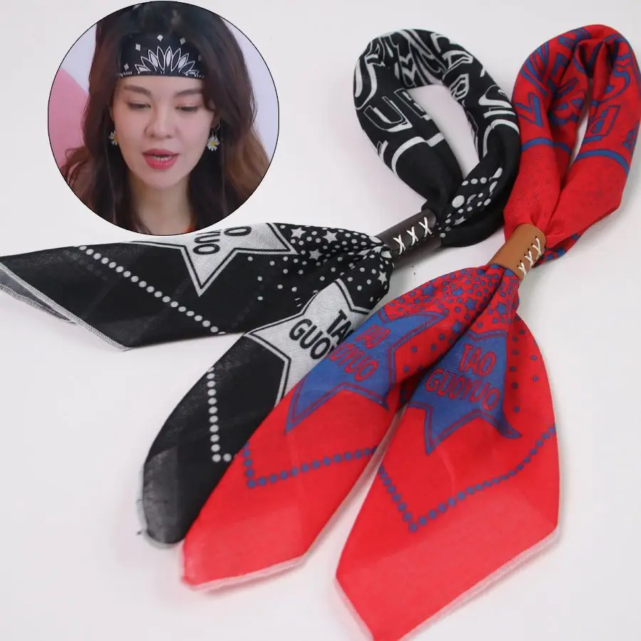 Japanese-Style American Casual Artistic Style Versatile Men\'s Scarf Leather Ring Small Scarf Hip Hop Style Wrist Towel 60