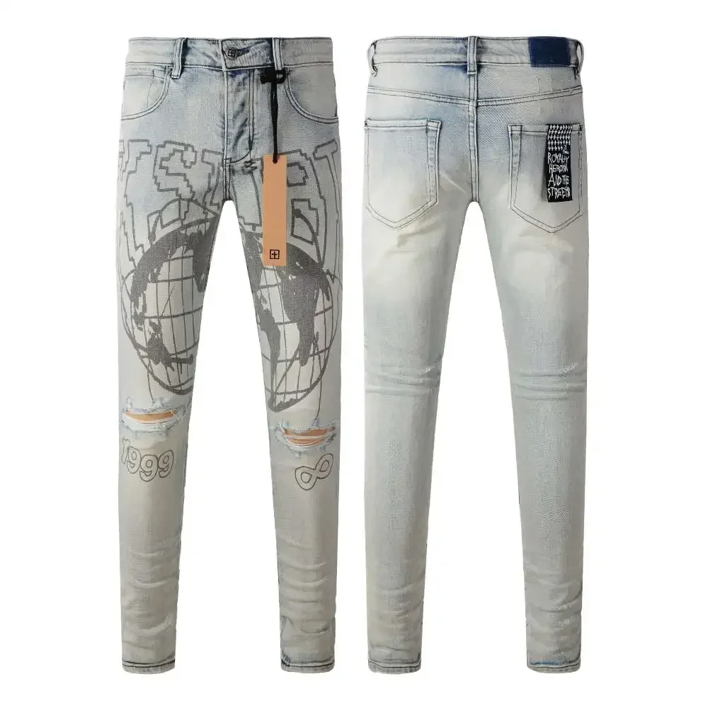 KSUBI Cross Jeans American High Street Paint Hole Trend Low Rise Skinny Denim Pants Pleated Ripped  Jeans 1999