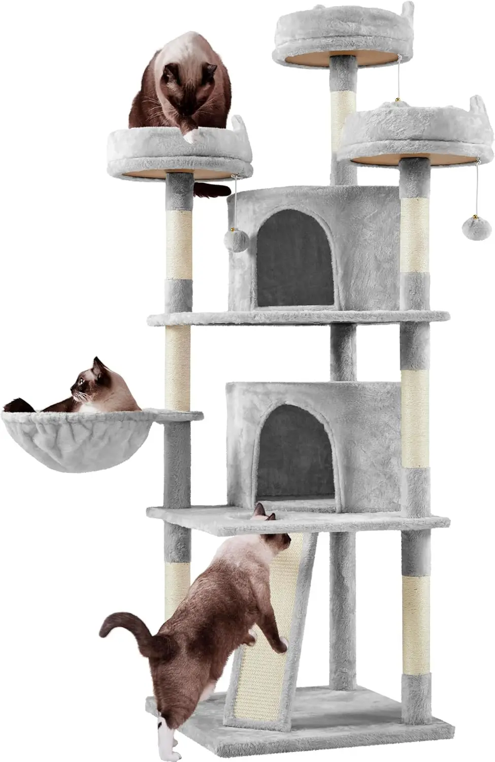 

68.5in Cat Tree for Large Cats with 3 Perches, Condo, Scratching Posts & Board in Light Gray