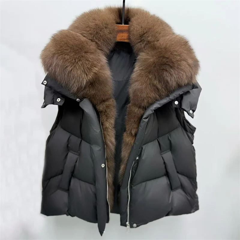 Women's winter jacket 2025 New true fox fur collar hooded down coats windproof and warm thick coat Detachable hat down jacket