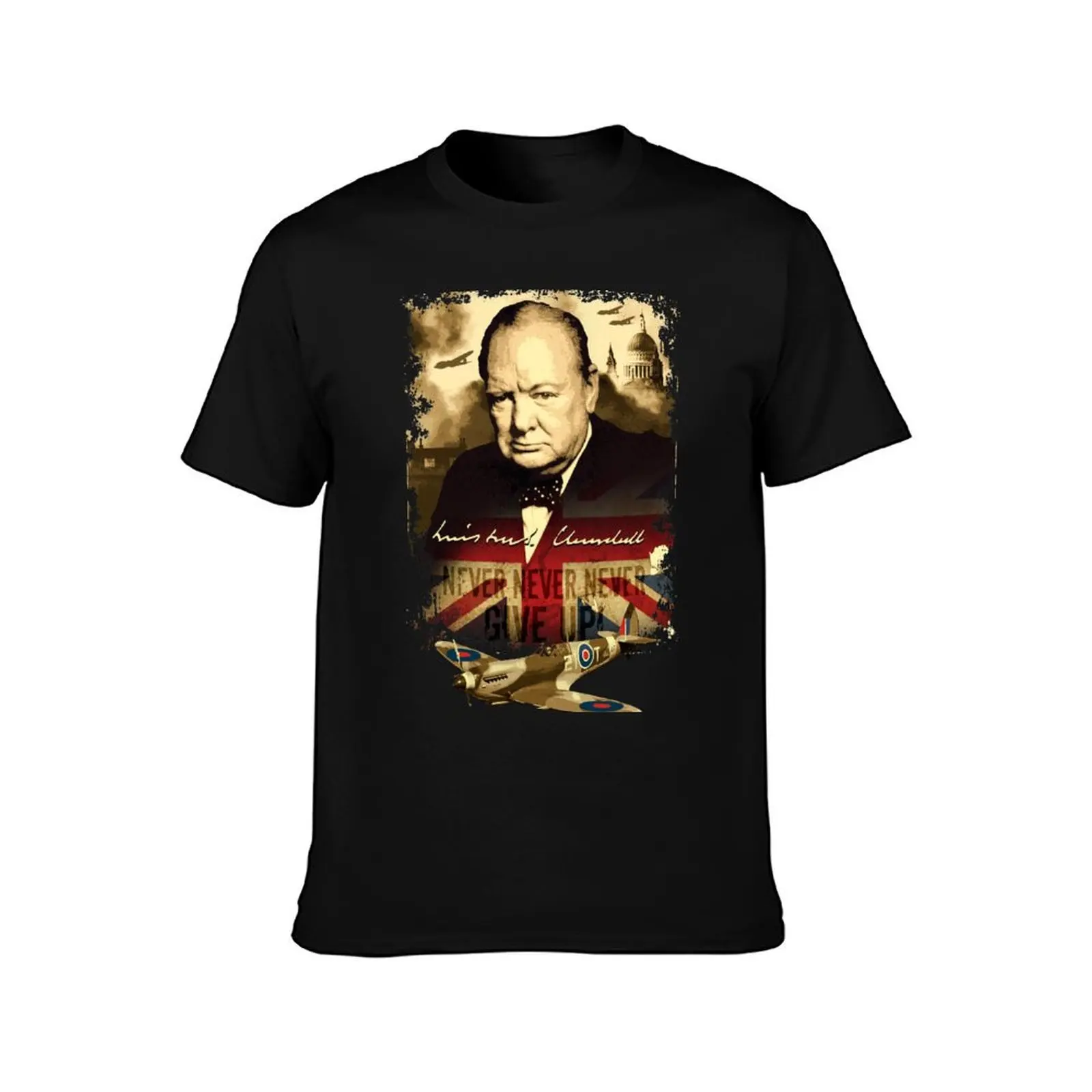 Never, Never, Never, Give Up Winston Churchill. T-Shirt baggy shirts graphic t shirt vintage men clothes