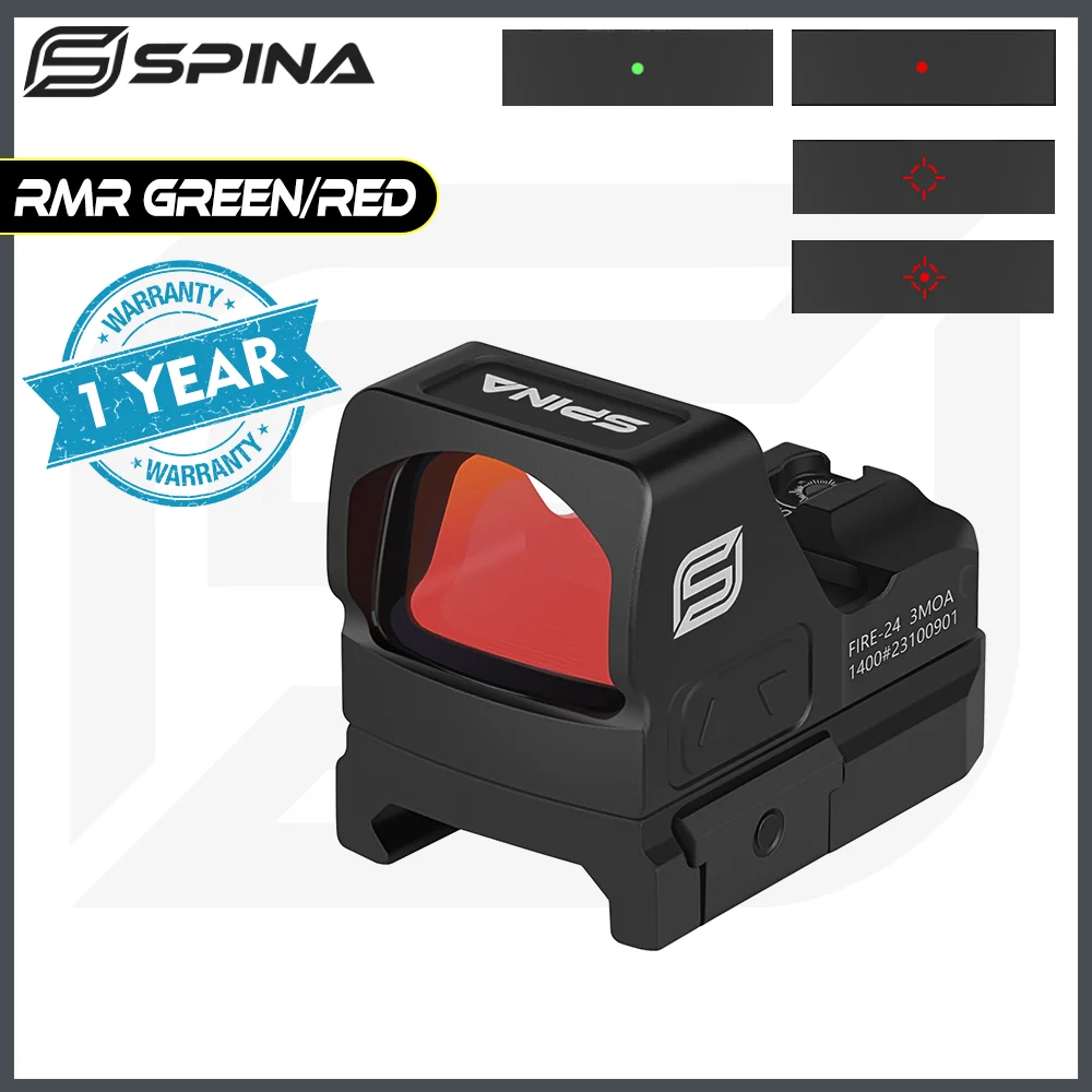 

SPINA OPTICS 1x24 Multi Reticle Red Dot Sight Green Dot With Shake Wake-Up Function Glock RMR Footprints 9MM 12GA 20mm Picatinny