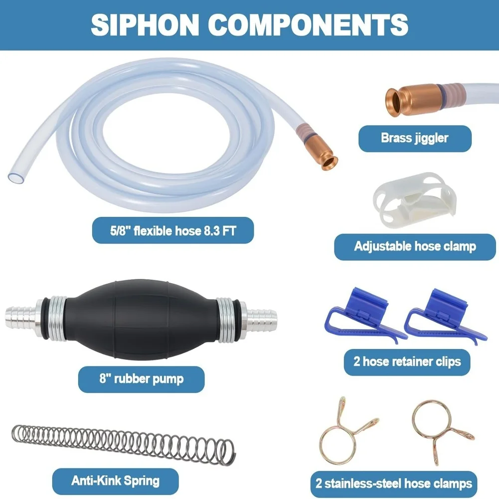 1Set Car Fuel Gas Pump Syphon With 8.3 Feet 5/8 Inch Hose Fuel Oil Transfer Anti Twist Petrol Diesel Liquid Manual Pump