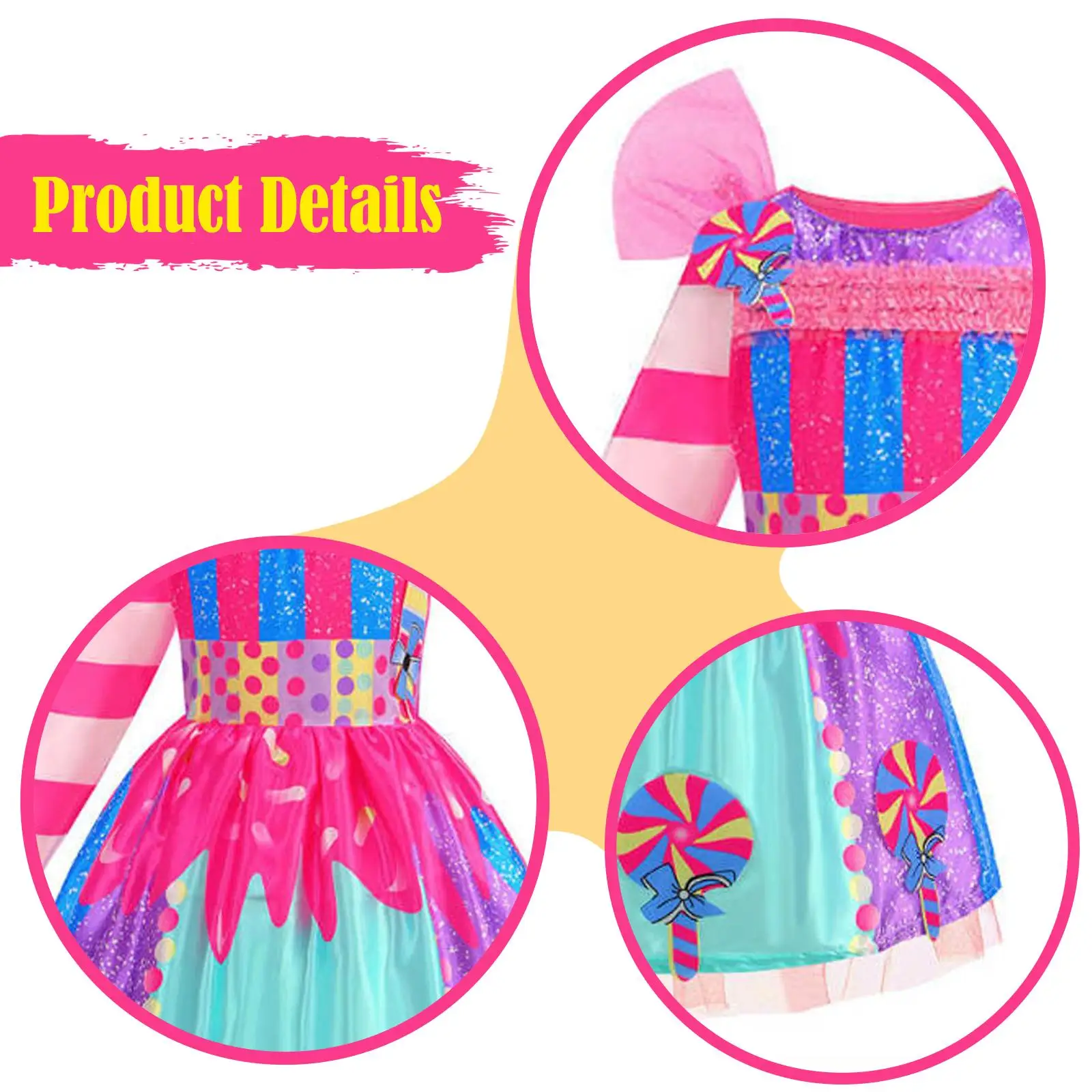 Little Girls Candy Dress Rainbow Dress Lollipop Dress Princess Dress for Masquerade Halloween Role Playing Party Cosplay