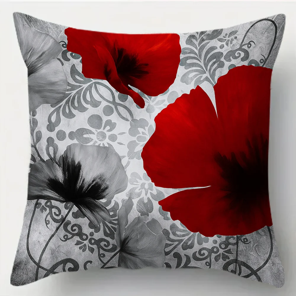 Decorative Set of 4 Poppies Floral Print Throw Pillow Covers Cushion Shams Vintage Aesthetic Cottagecore Home Decor Gift