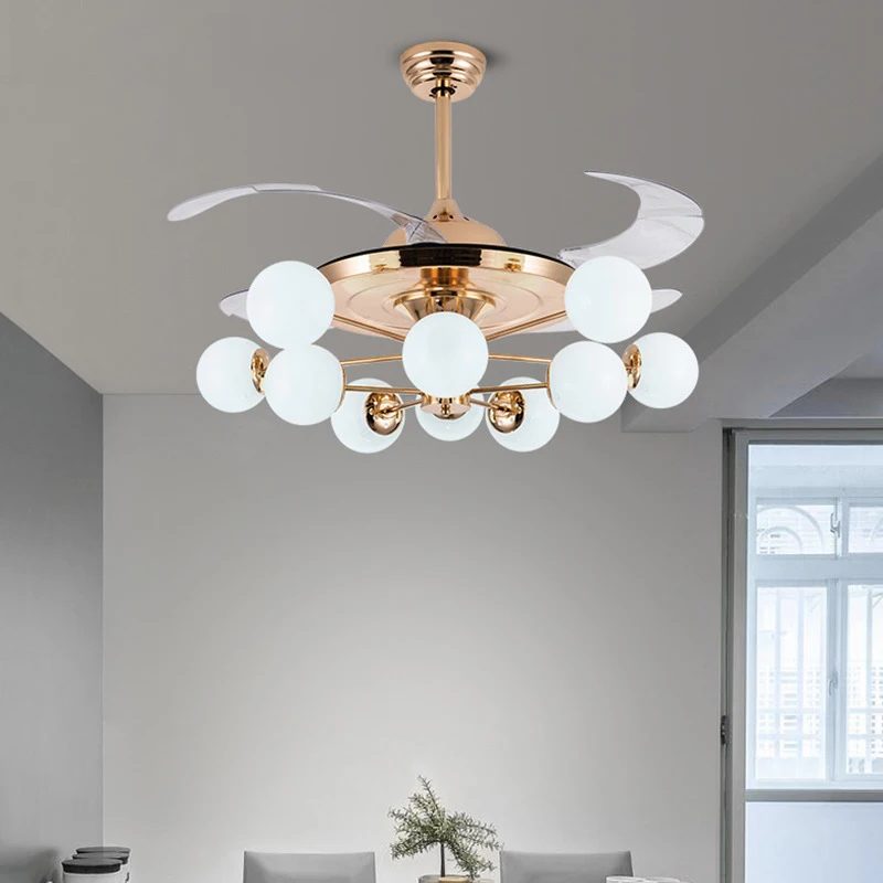 

Ceiling Fan Light Invisible Luxury Branch Lamp With Remote Control Modern LED Gold For Home Living Room