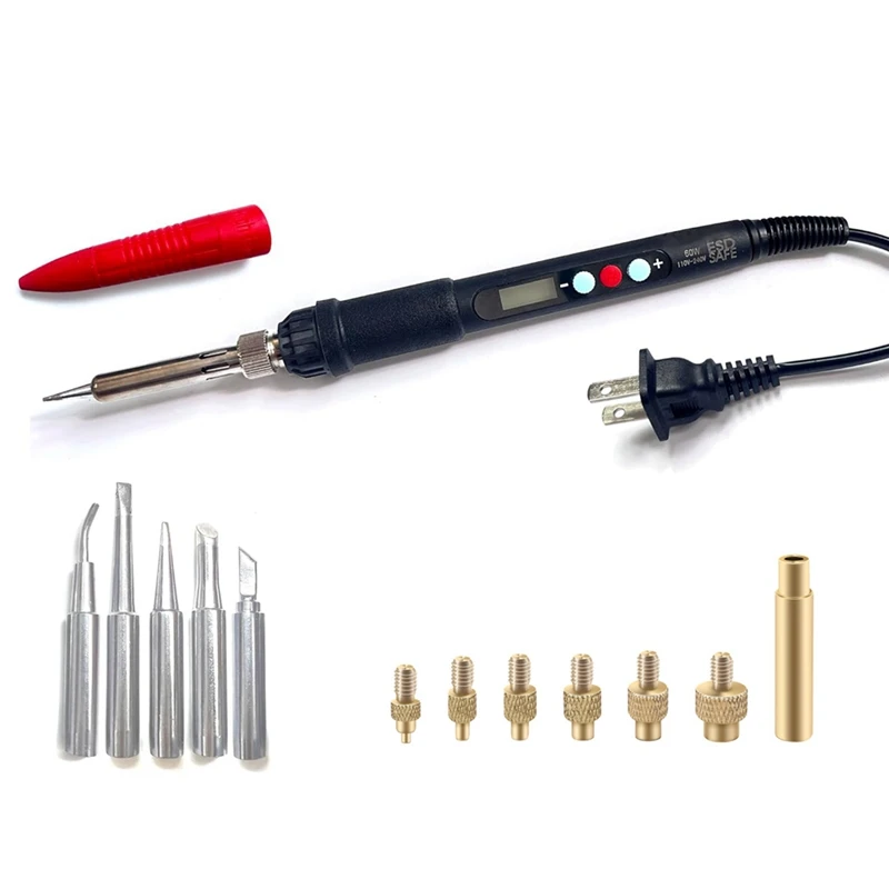 

60W Digital Soldering Iron Heat Set Insert Tool Soldering Tips Kit With Extra Soldering Tips And Heat Set Insert Tips,US Plug