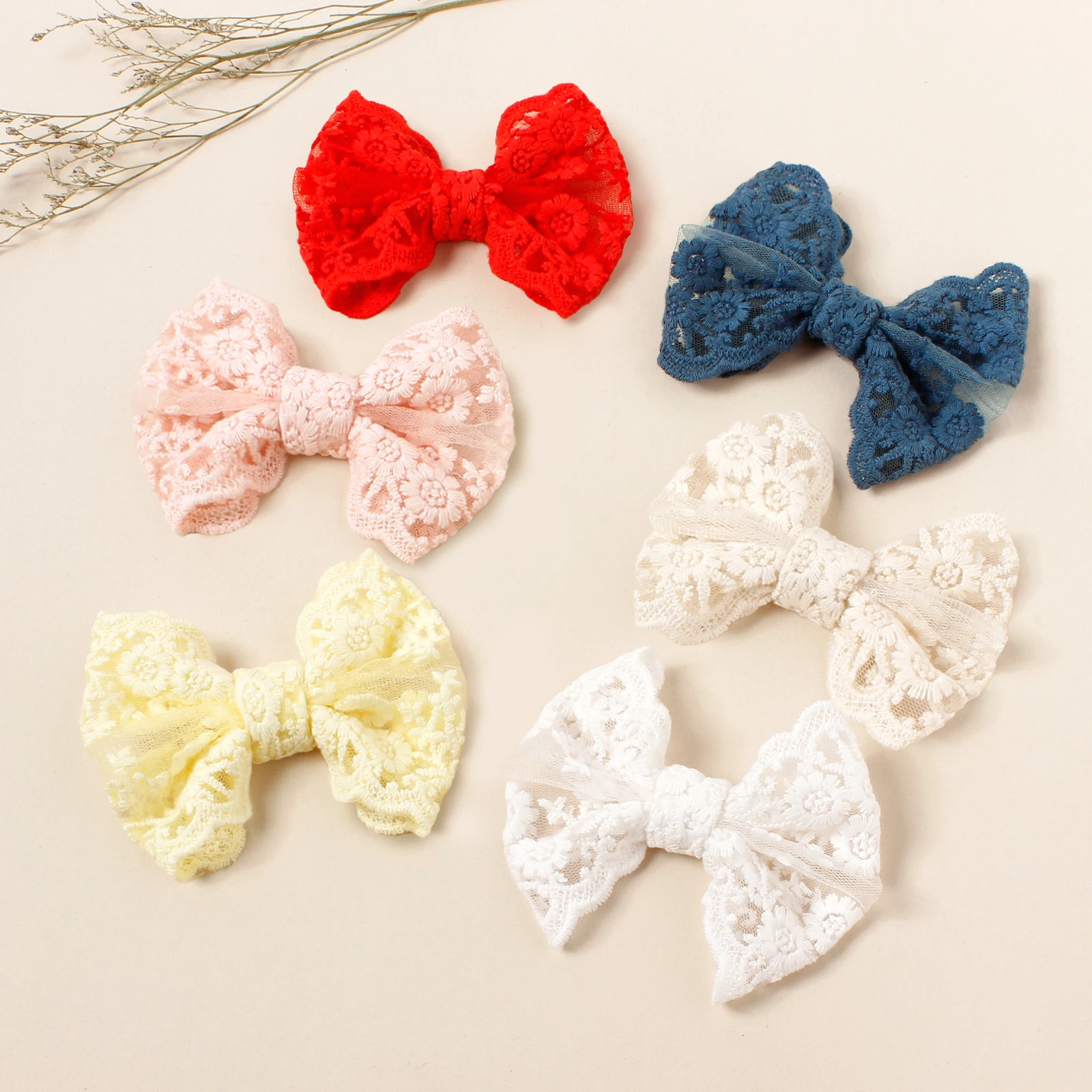 36pc/lot Lace Embroidery Bow Baby Nylon Headband Girls Lace Embroidered Bow Hairpins Kid Lace Trim Bow Hair Clips Barrettes Bulk