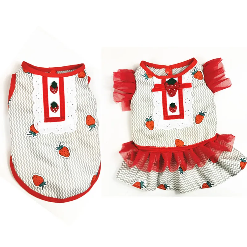 

Cute Strawberry Dog Vest Dress Summer Dog Clothes Pet Apparel Cat Puppy Yorkie Costume Party Wedding Dresses Small Dog Outfit