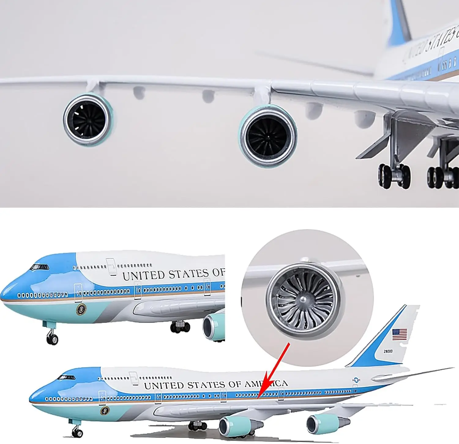 47cm Air Force One B747 Diecast Plane Model Resin Diecast Airplanes With Landing Gear Wheels Light Aviation Gift