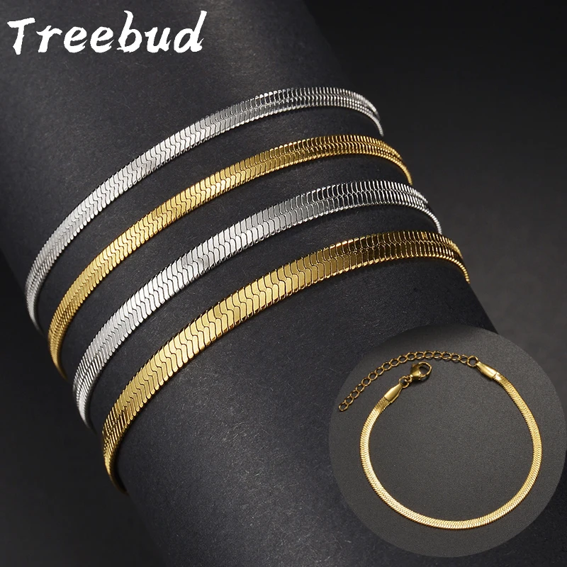 Treebud Fashion 3MM/4MM Snake Chain Bracelet For Women Girl Stainless Steel Silver Color Gold Color Bracelets Jewelry Gifts