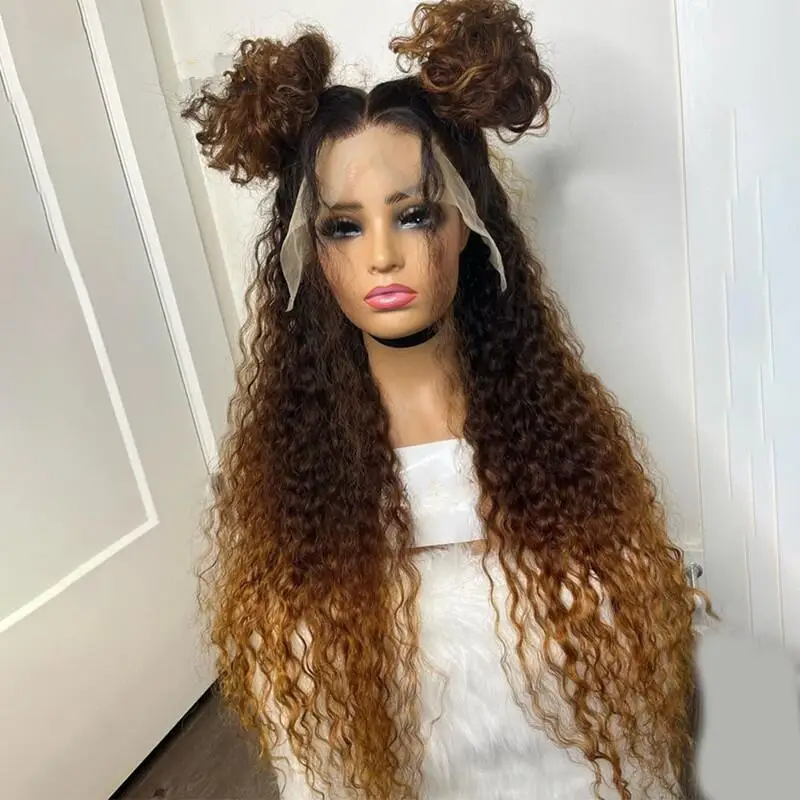 26 بوصة أومبير أشقر طويل غريب مجعد 180 الكثافة الدانتيل شعر مستعار أمامي للنساء السود BabyHair غلويليس قبل قطعها مقاومة للحرارة يوميا