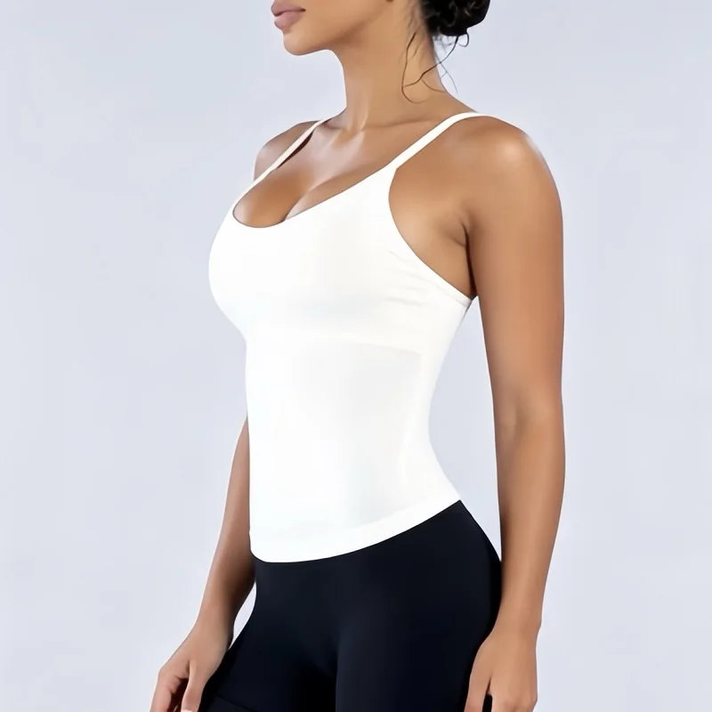 HISTELLO Impact U-Ausschnitt-Top für Damen, nahtlos, dünne Träger, schmale Passform, Yoga-Weste, hautfreundlich, weich, dehnbar, für Fitness, Laufen, Workout. – Detail 6