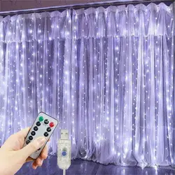 USB Plug-in Curtain LED String Lights Christmas Decoration with Remote Control Holiday Wedding Indoor Bedroom Home Party Lights