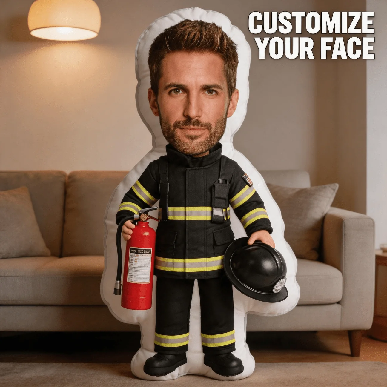 Personalized Firefighter Photo & Uniform Pillow - Custom Face & Fire Dept Cushion Suitable for Husband, Father, Retiree Gift, Ha