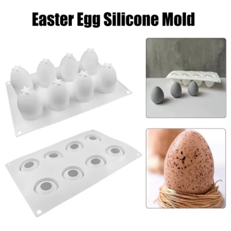 Molde de silicone em forma de ovo de Páscoa, 8 furos, tridimensional, gesso, bricolage, handmade, decoração para o lar
