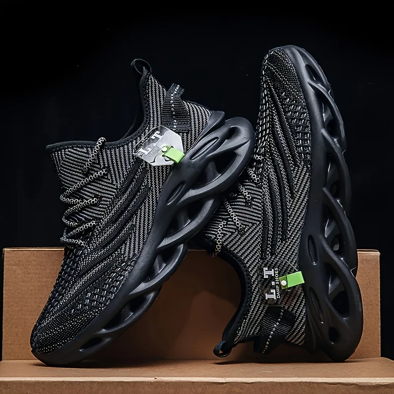 Men Sports Running Black Jogging Shoes Casual Sneakers Outdoor Breathable Mesh Women Light Shock-absorption Black Tennis