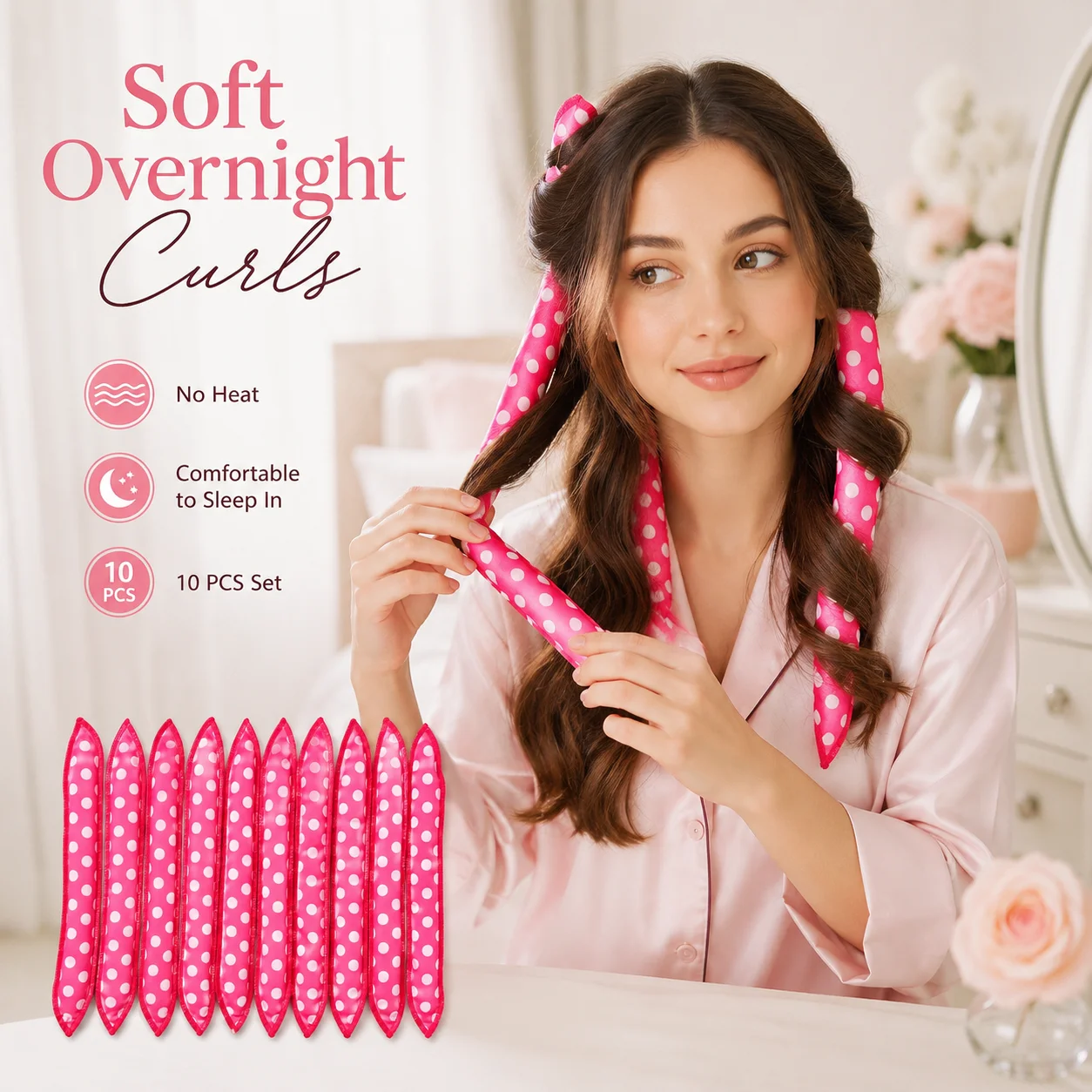 10pcs Sponge Hair Rollers Soft Curlers for Sleep No Heat Overnight Styling