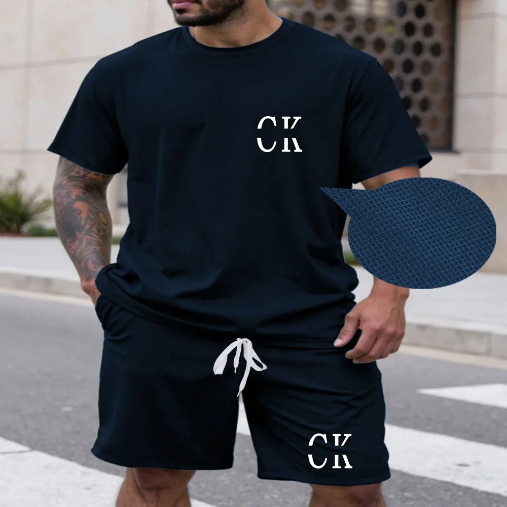 

Summer fashion high-quality set men's short sleeved set fashion casual shorts sports set men's T-shirt+shorts two-piece set
