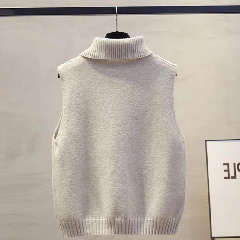 Koreanische einfarbige, ärmellose, vielseitige, lässige Strickweste mit Reverskragen für Damen für Herbst und Winter – Detail 10