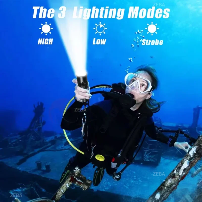 600000LM XHP199 LED Diving Flashlight Underwater Scuba Diving Torch IPX8 Waterproof Professional Powerful Diving Lantern 26650