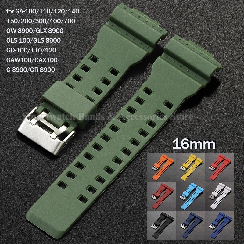 16mm Silicone Watch Strap for Casio GA-110 GA-400 GD-100 GAW100 GW-8900 Series Waterproof Rubber Bracelet Watch Accessories