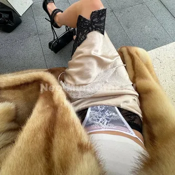 Neo Mint Runway Fashion Yellow Striped Maxi Long Faux Fur Coat Jacket Women Winter Brand Fluffy Fox Fur Overcoat Girls Outerwear 6