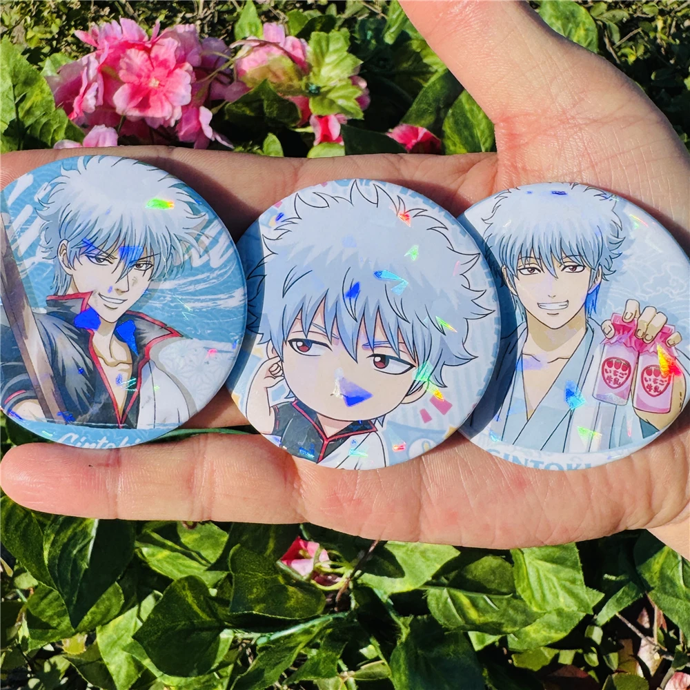 58mm Anime Gintama Sakata Gintoki Chibi Cosplay Costume Badge Pin SPTE Tinplate Brooch Accessories Prop Xmas Gift