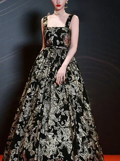 

Elegant Print Halter Dress Gold Embellished Vest Skirt for Wedding Dance Party City Commuting Street Style Office P...