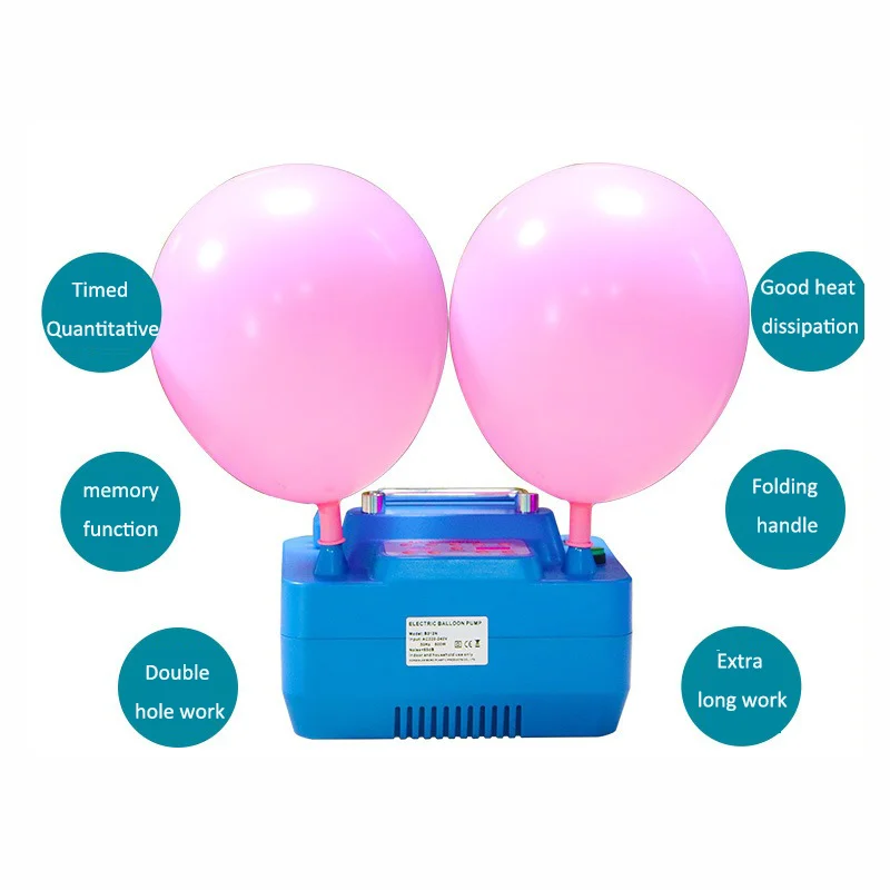 Blue Electric Balloon Pump Rechargeable Cold Wind Dual Hole Balloon Inflator Adjustable Inflation Digital Time Inflatable Tools