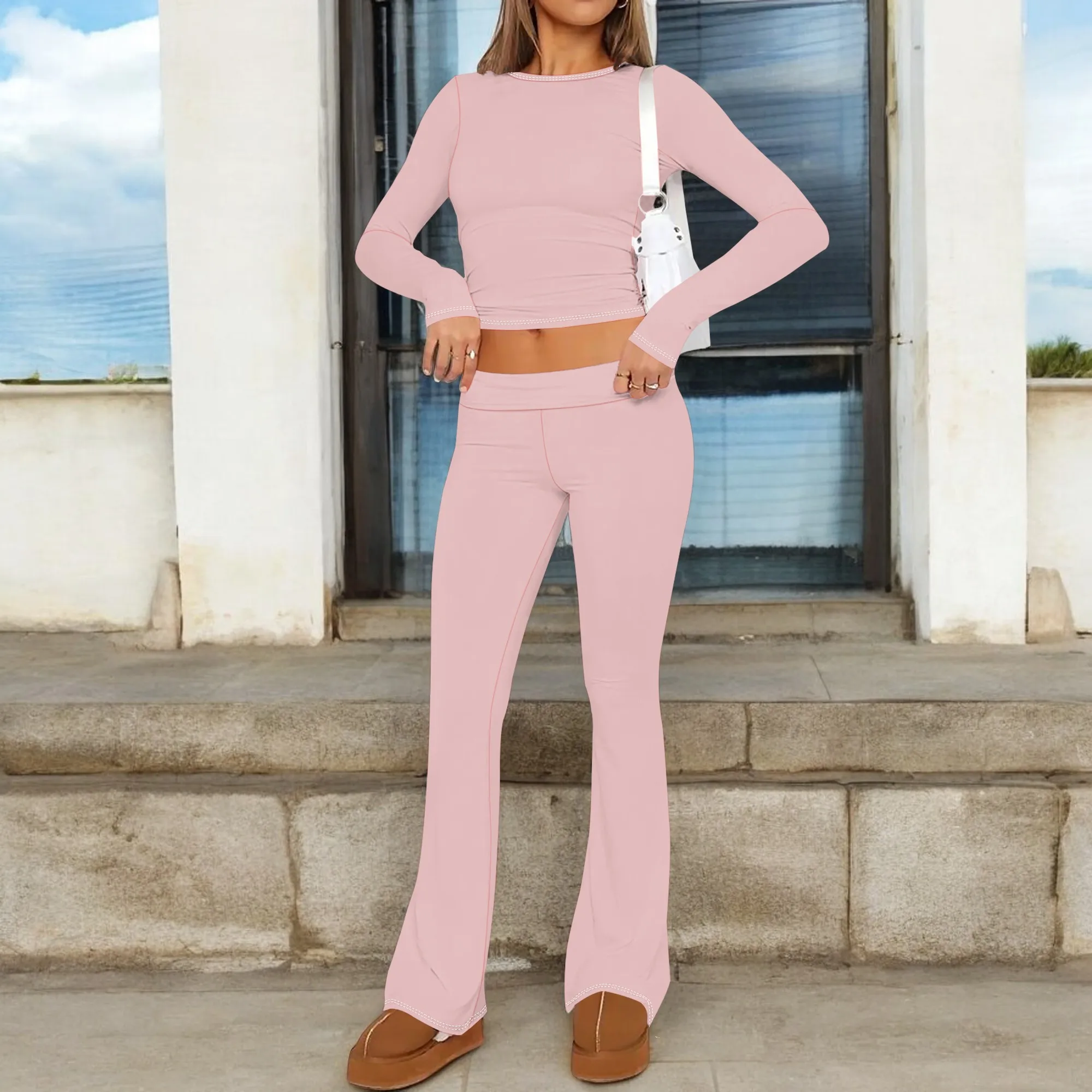 

Summer Sets for Women 2025 Stretchy Crop Top and Pants Comfy Athleisure Sets Women 2 Piece