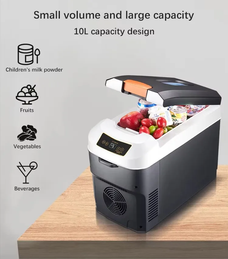 반도체 냉각 기술이 적용된 10L 디지털 디스플레이 미니 자동차 냉장고, 12V/24V/220V 범용