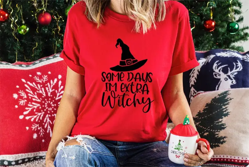 

Some Days I'm Extra Witchy Shirt, Halloween Witch Gift for Woman 100% cotton harajuku Streetwear goth harajuku y2k Drop Shipping