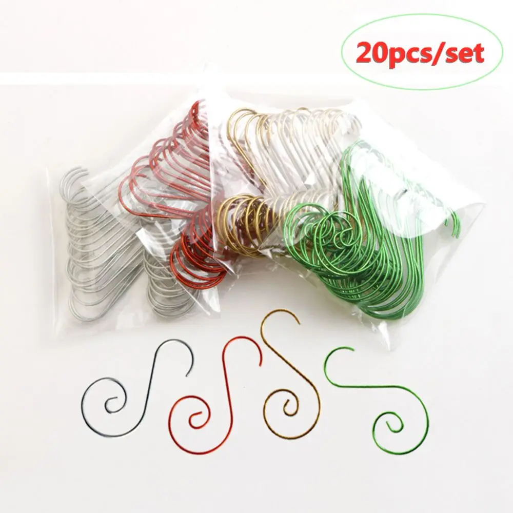 20Pcs/Set New Christmas Ornaments Hanging Pendants S Shaped Xmas Tree Hook Hanger Hooks Metal Hook