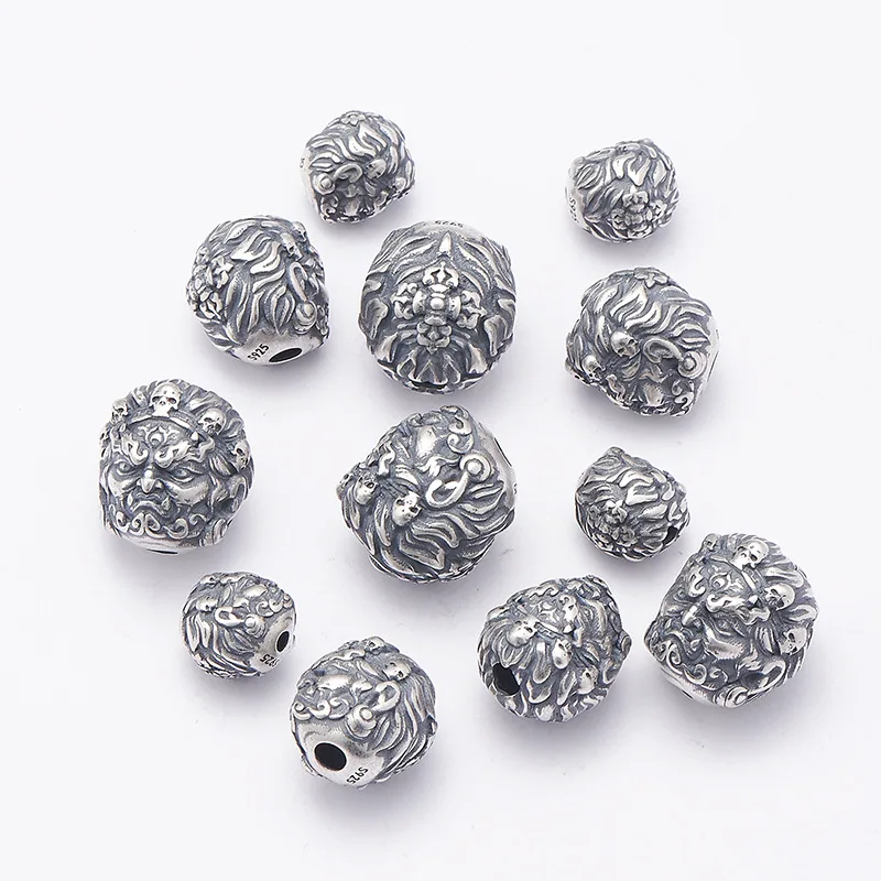 100% 925 Silver Mahakala Beads Sterling Good Luck Black Wealth Buddha Loose Bead Jewelry Findings 3