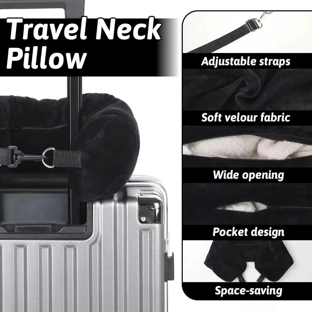 Portable Travel Neck Pillow Solid Color Fillable U Shaped Pillowcase with Strap Crystal Fleece Storage Bag Pillow Travel Use