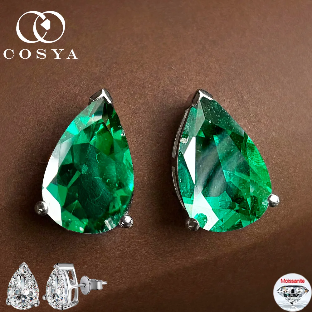 

COSYA 1/2/4CT серьги грушевидной огранки, выращенные в лаборатории колумбийский изумруд, серебро S925, муассанит, капля воды, серьги-гвоздики для женщин, ювелирные изделия