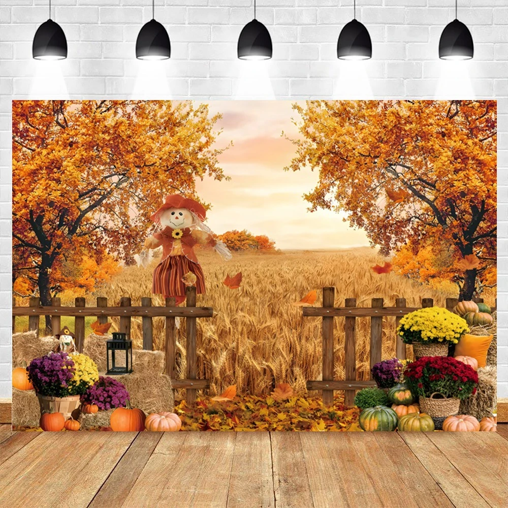 Autumn Scenery Backdrop Fall Farm Barn Window Forest Maple Pumpkin Harvest Thanksgiving Baby Portrait Photography Background