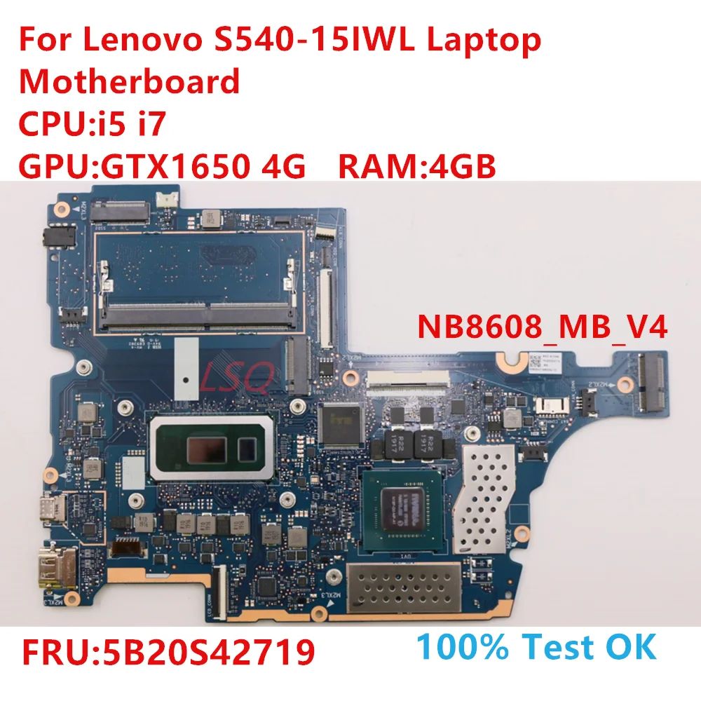 NB8608_MB_V4 For Lenovo S540-15IWL Laptop Motherboard  With CPU:i5 i7 FRU:5B20S42719 100% Test OK