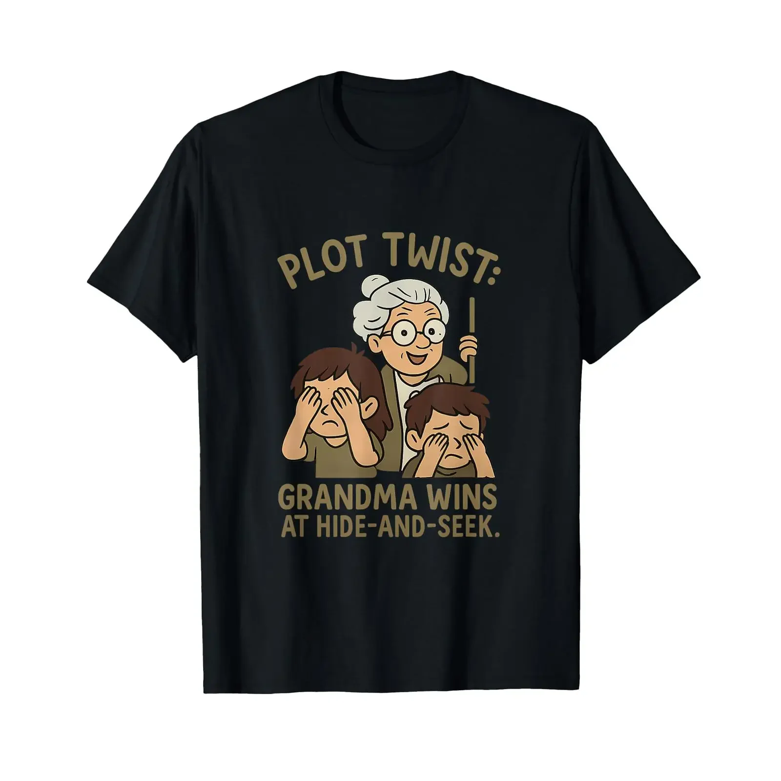 Funny Grandma Hide and Seek Novelty Plot Twist T Shirt vintage Washed Casual Soft fashion Versatile Slightly Stretched