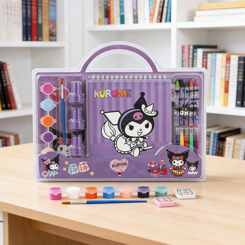 

Милый подарочный набор канцелярских принадлежностей Sanrio: книжка-раскраска, Куроми, Май Мелоди, Синаморолл, набор для рисования и штампов для детей, подарочный набор к школе